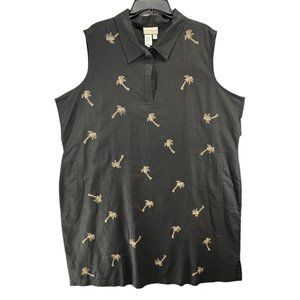 Coldwater Creek Dress Womens 3XL Black Linen Blend Sheath Sleeveless Palm Trees